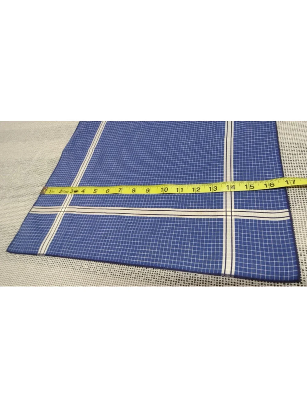 Vintage 1950s Men's Cotton Handkerchief Scarf Blue Squares Cream White Stripes